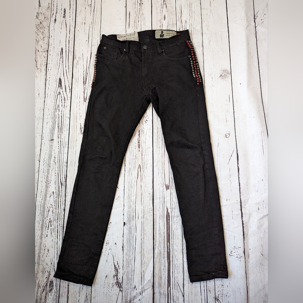 Industrial Indigo Men's Black Skinny Rhinestone Jeans 34x33